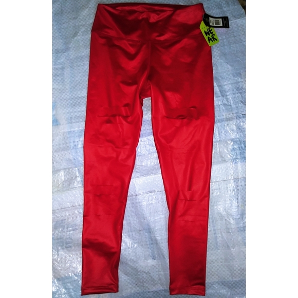 Zumba Red High Waist Slashed Leggings sz Large Lovely or XL NWT Faux Leather - Picture 2 of 2